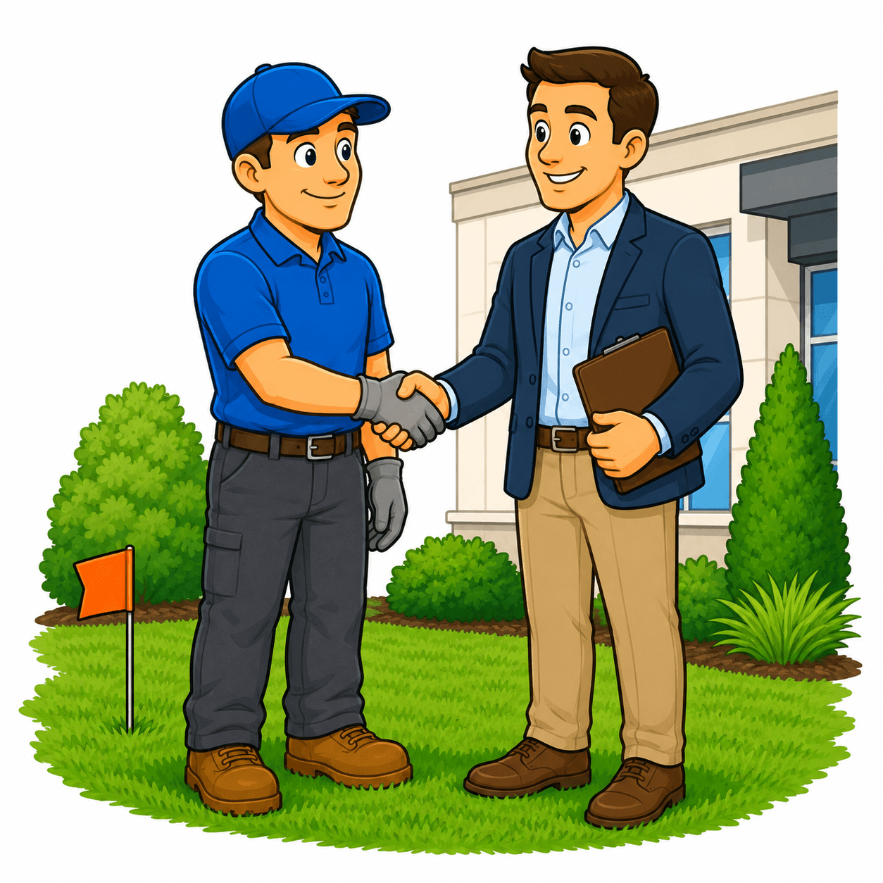 Irrigation contractor shaking hands with a new customer