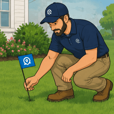 Illustration of a Flagify marker placed near an irrigation issue